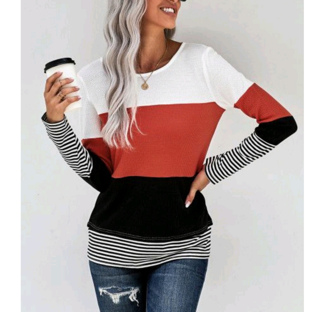 2XL Color Block Long Sleeves Top